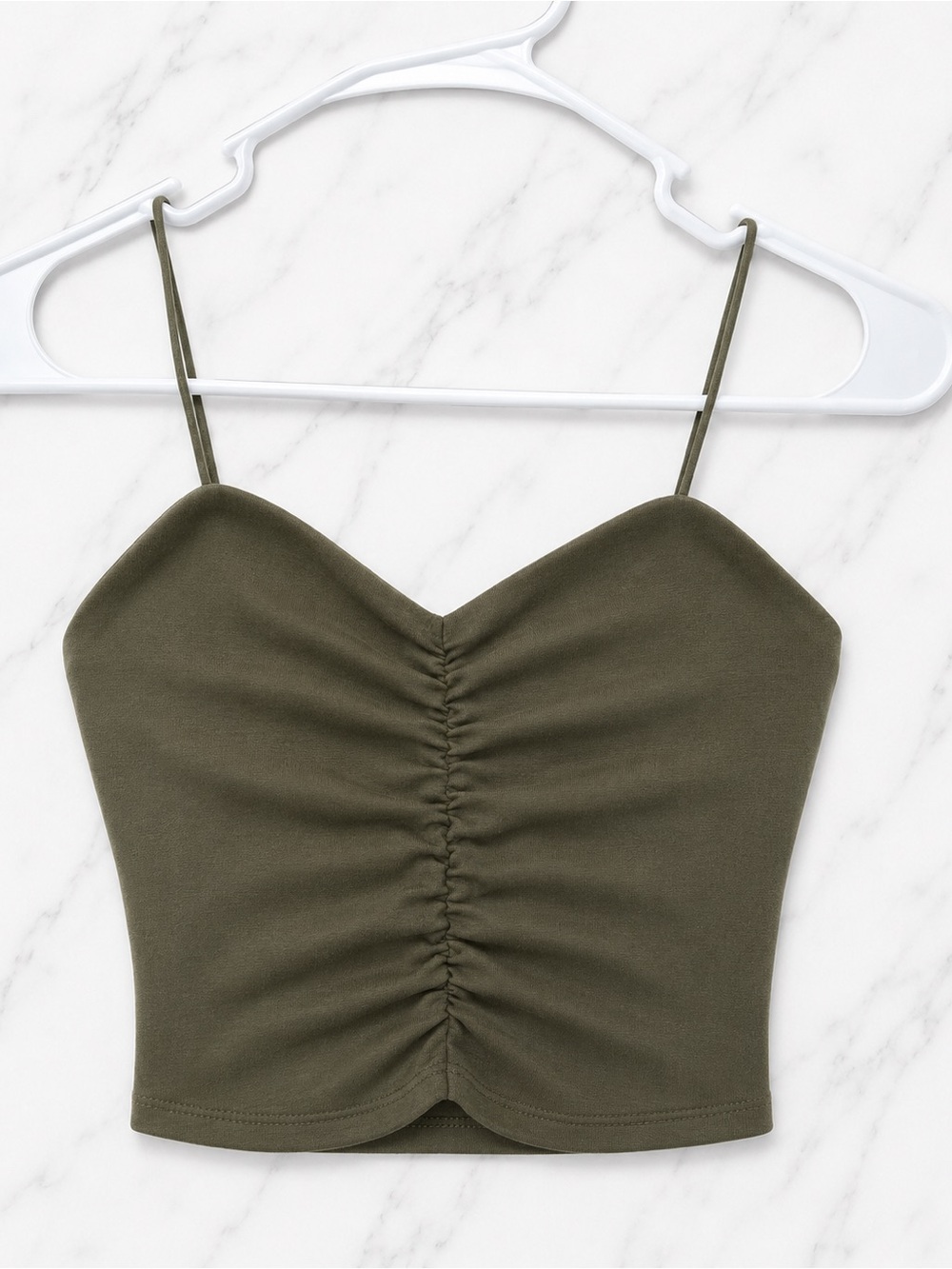 Fashion Nova Spaghetti Strap Ruched Bust Crop Top Cami Olive Green | Small